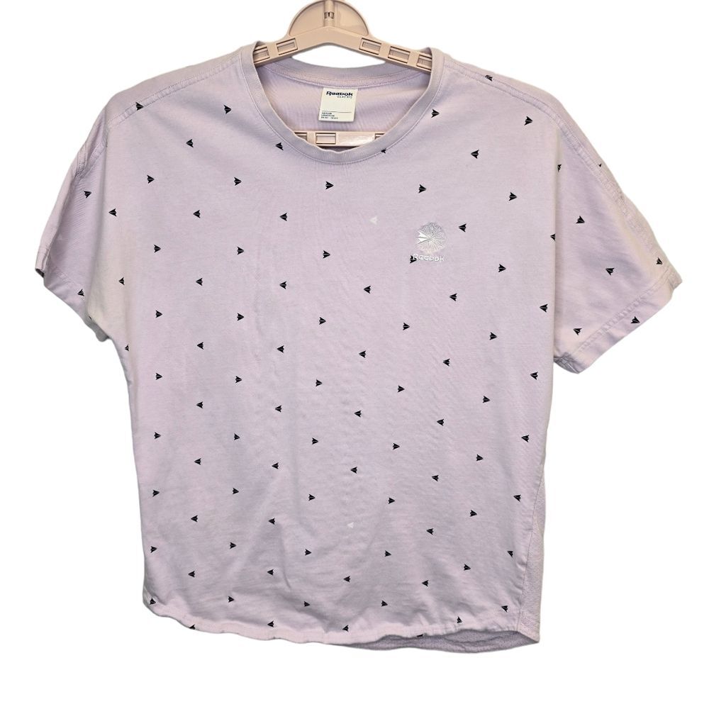 Reebok Men's Purple All Over Graphic Paper Plane Print Short Sleeve T-Shirt M